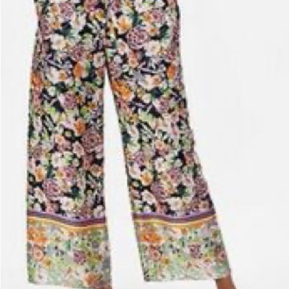 Zara Multicolor Floral Wide-Leg Pants